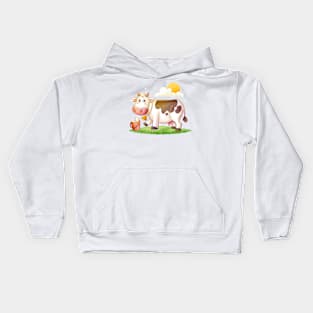 Hand Drawn Cartoon Cow Kids Hoodie